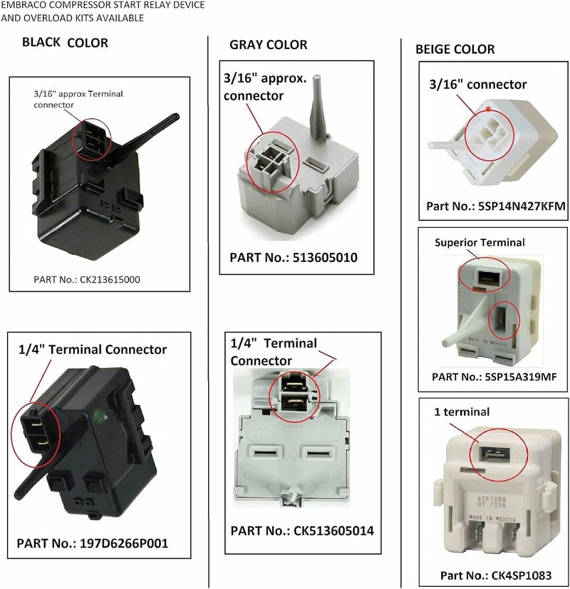 GLOB PRO SOLUTIONS 213615000 CKD2002 Refrigerator Fits Compressor Start Relay 213615000 3/16. Termin Heavy DUTY - Image 4
